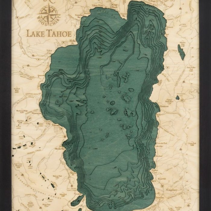 Bathymetric Map Lake Tahoe, California (Small) - Scrimshaw Gallery