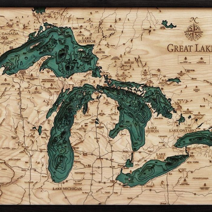 Bathymetric Map Great Lakes - Scrimshaw Gallery