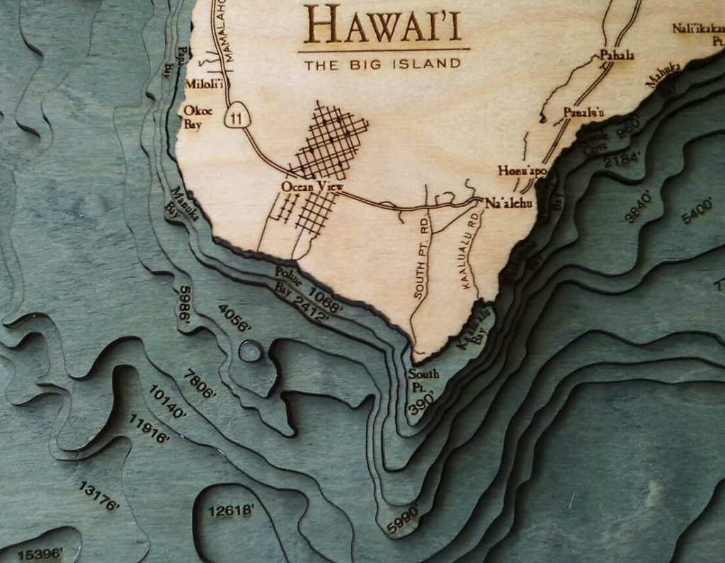 Bathymetric Map Hawaii (The Big Island) - Scrimshaw Gallery