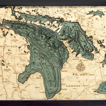 Bathymetric Map Lake Huron, Michigan - Scrimshaw Gallery