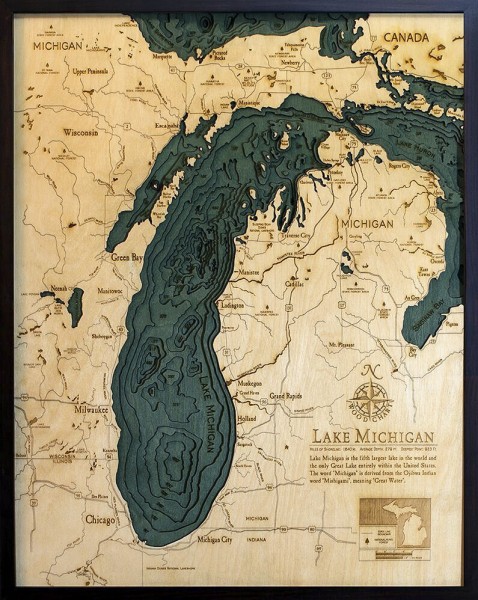 Bathymetric Map Lake Michigan - Scrimshaw Gallery