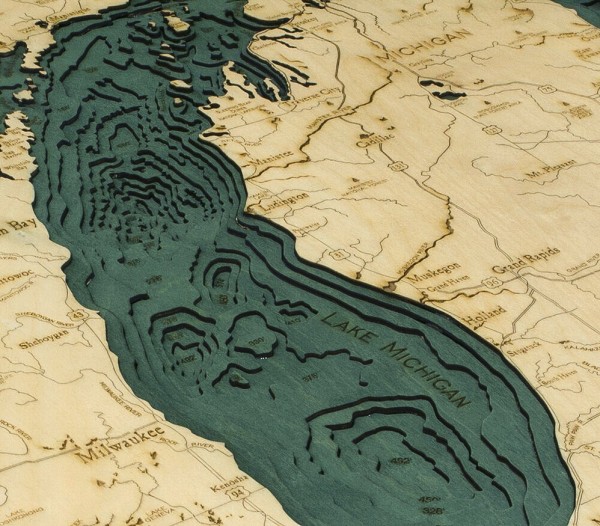 Bathymetric Map Lake Michigan Scrimshaw Gallery 9839