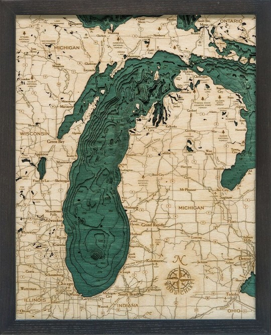 Bathymetric Map Lake Michigan (small) - Scrimshaw Gallery