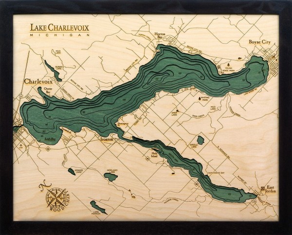 Bathymetric Map Lake Charlevoix, Michigan - Scrimshaw Gallery