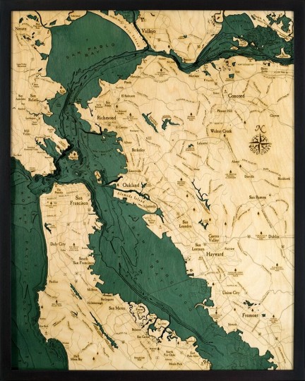 Bathymetric Map San Francisco   Bay Area, California - Scrimshaw Gallery