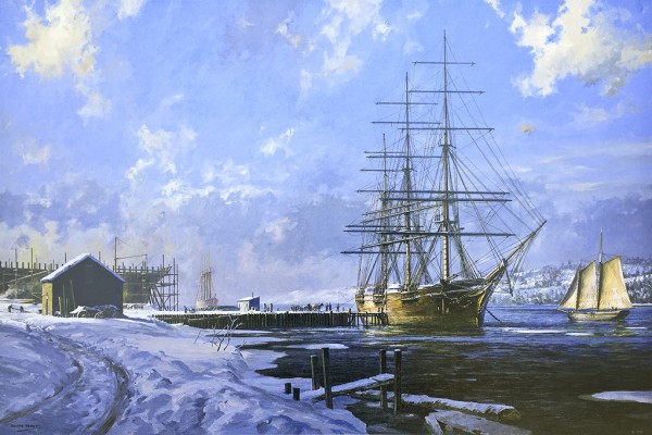 Geoff Hunt Scrimshaw Gallery   Geoff Hunt Shipbuilding Along The Kennebec River 1 300x200@2x 