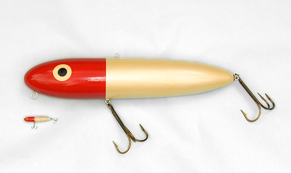 Giant Wooden Lure - Z-Spook Red Head Lure Sculpture - Scrimshaw