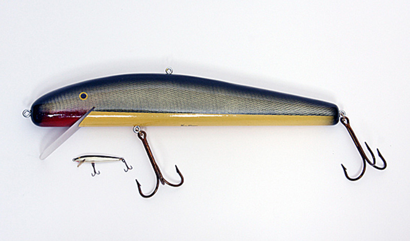 Giant Wooden Lure - Small Minnow Lure Sculpture - Scrimshaw Gallery