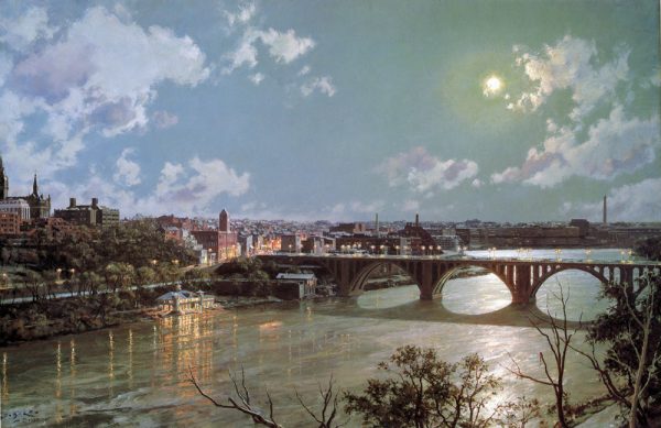 John Stobart - Georgetown: Moonlight on the Potomac River