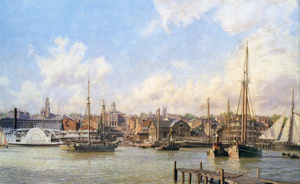 John Stobart - Hartford: A View of the State House from the Connecticut River Waterfront in 1876