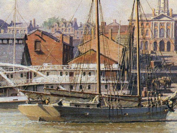 John Stobart - Hartford: A View of the State House from the Connecticut River Waterfront in 1876