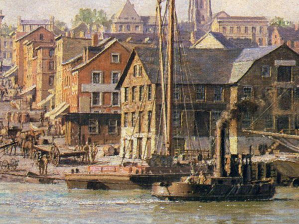 John Stobart - Hartford: A View of the State House from the Connecticut River Waterfront in 1876