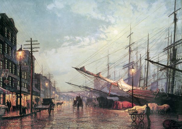 John Stobart - New York: South Street, New York in 1880 (Gaslight)