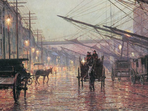 John Stobart - New York: South Street, New York in 1880 (Gaslight)