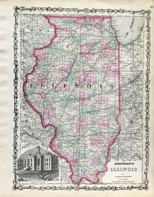 Antique Map - Illinois State Map (1862) - Scrimshaw Gallery