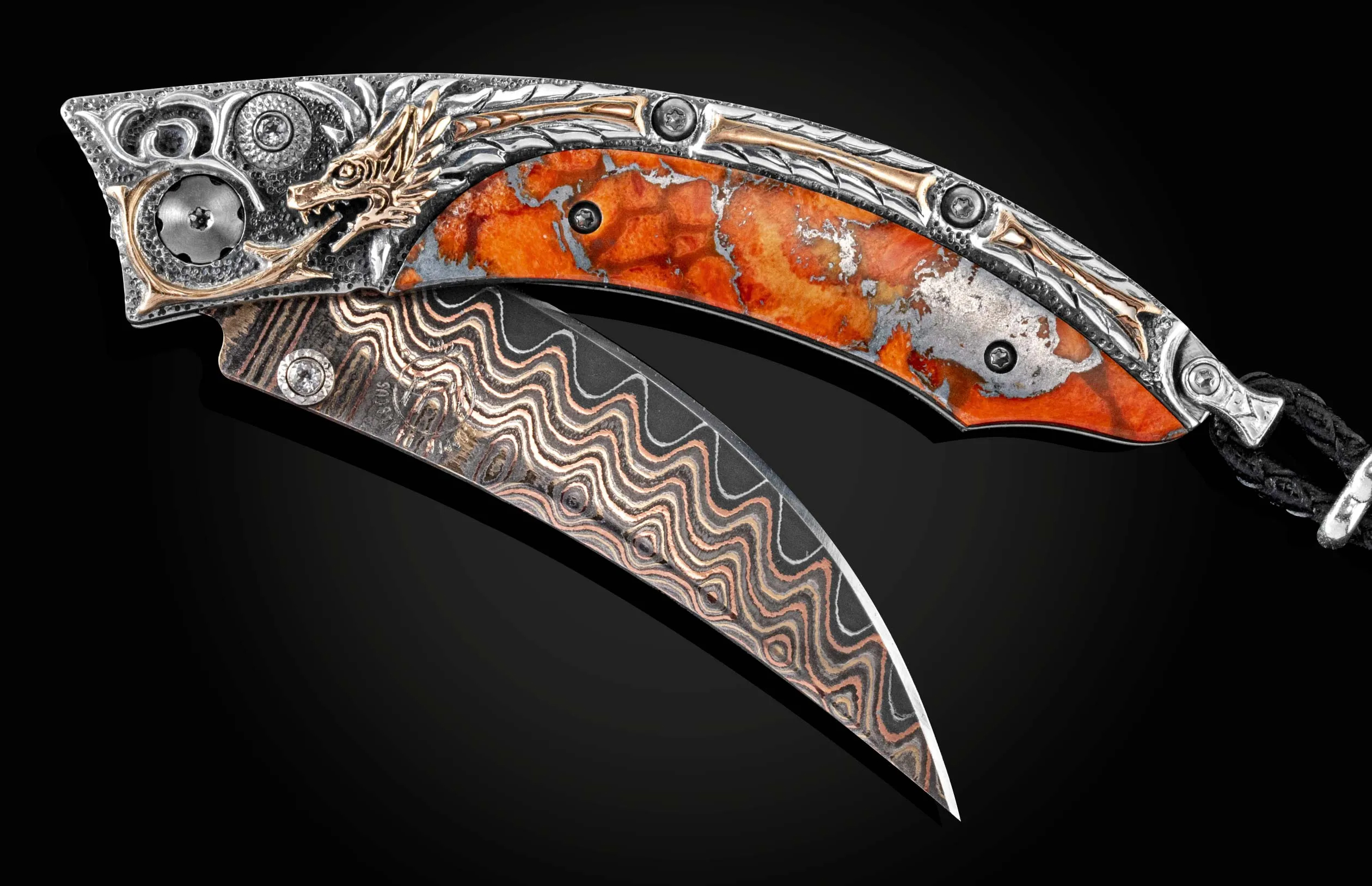 William Henry Mother of Pearl Copper Wave Damascus Pocket Knife